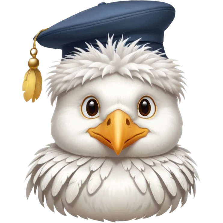 long haired white bird with hat emoji