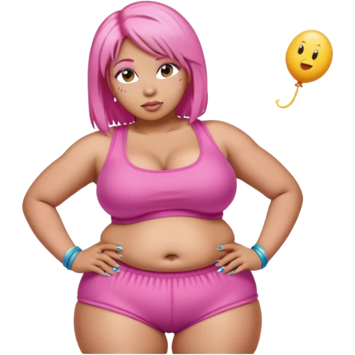  fat tan hucow pink hair nicki minaj with inflated belly emoji