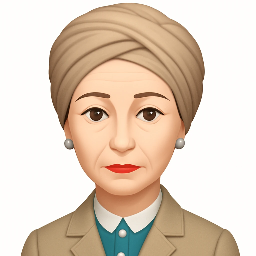 add a classic, neutral-colored turban to Simone de Beauvoir's head, keep the emoji style and all other features unchanged emoji