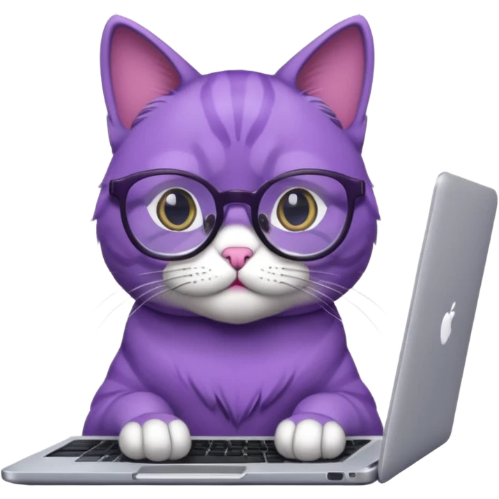 smart purple cat in glasses with laptop emoji