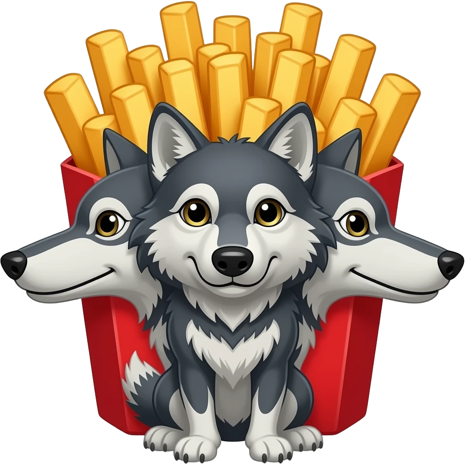 3 headed wolf with french fries behind emoji