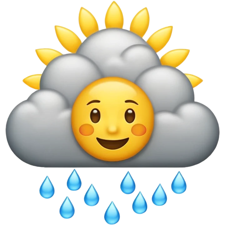 weather emoji combining a smiling sun and a rain cloud, expressing both joy and complexity, classic emoji style, no text emoji