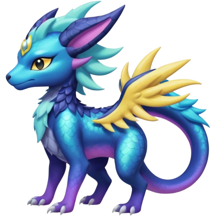 Shiny Sunny furry neon colorful scaly painted Asian pastel-gradient Absol-Salandit-Meloetta-Solgaleo-Luxray-Suicune-fusion emoji