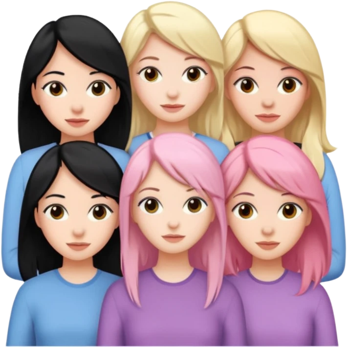 Girlfriend emoji - 5 white girlfriends, two with black hair, one with medium blonde hair, one with  pale pink hair,  emoji