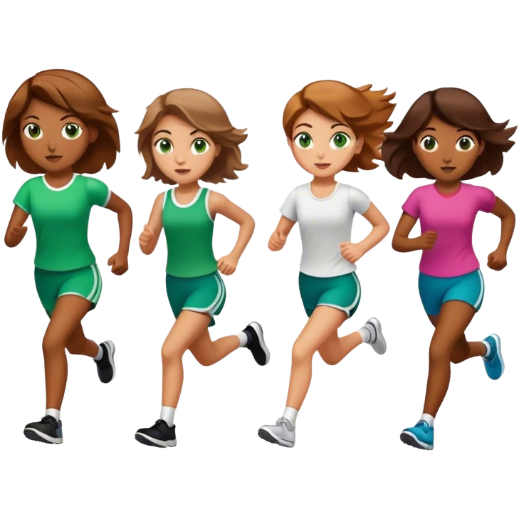 Chicas, con ojos, color verde mezclado con café, pelo, café, claro, piel morena,  corriendo emoji