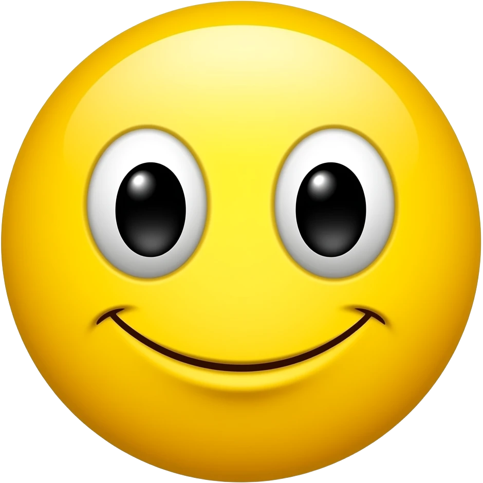 classic yellow 3D iOs emoji smirking head tilted forward suggestive eyes emoji