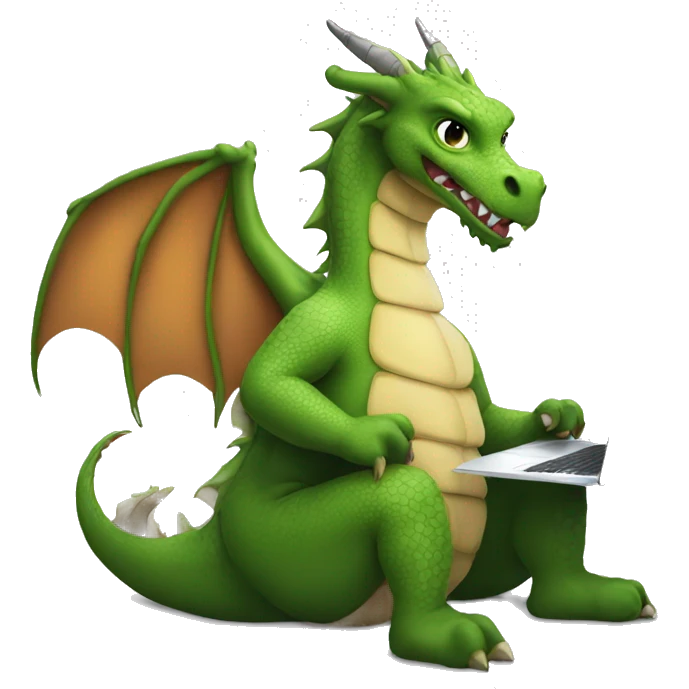 dragon on a laptop, wearing hump day t-shirt, with a cup of coffee in hand emoji
