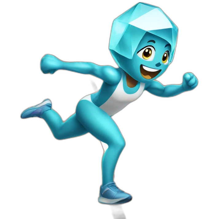 A diamond character with arms and legs near the finish line emoji
