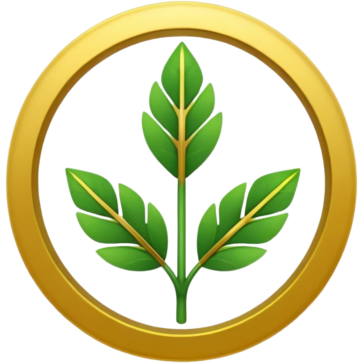 "A simple, strong, rounded arrow pointing upwards, encased within a circle made of two green, curved leaves. Use bright, contrasting colors (green and yellow/gold) for vitality. Minimalist 32x32 pixel emoji icon. Transparent background." emoji