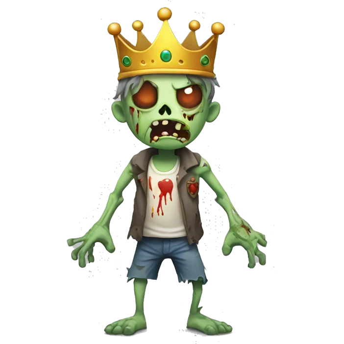 a cartoon zombie with a crown on its head,full body,make the zombie with his arms out and less blody with no cloths emoji