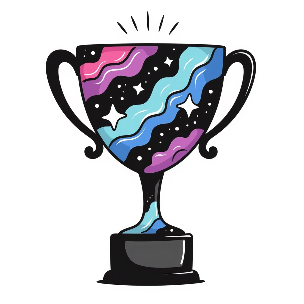 An alien trophy with universe-inspired colors, galactic swirls, and star details emoji