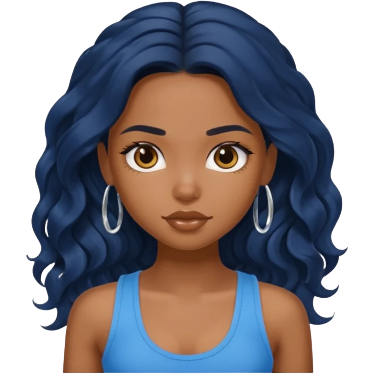 a pretty bratz brown girl with long wavy black hair and a blue tank top on emoji