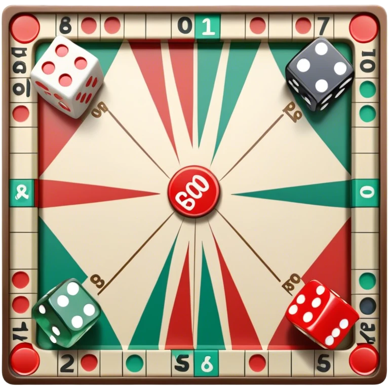 A photorealistic icon featuring a backgammon board with dice, a Monopoly board with money and property cards and a Game of Life spinner. The design captures the detailed textures of the boards, pieces, and accessories. Transparent background. emoji
