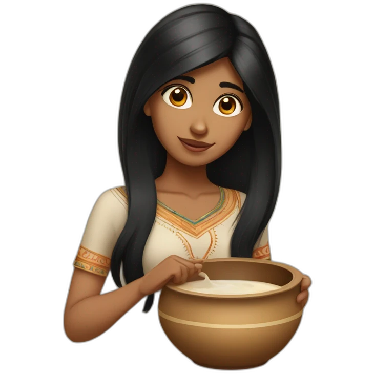 straight black hair indian girl fair skin doing potery emoji