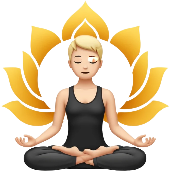 Minimalistic flat vector icon, iOS style, thin black contour on white background. Person in lotus pose with rising spiral energy above. No text, no shadows. emoji