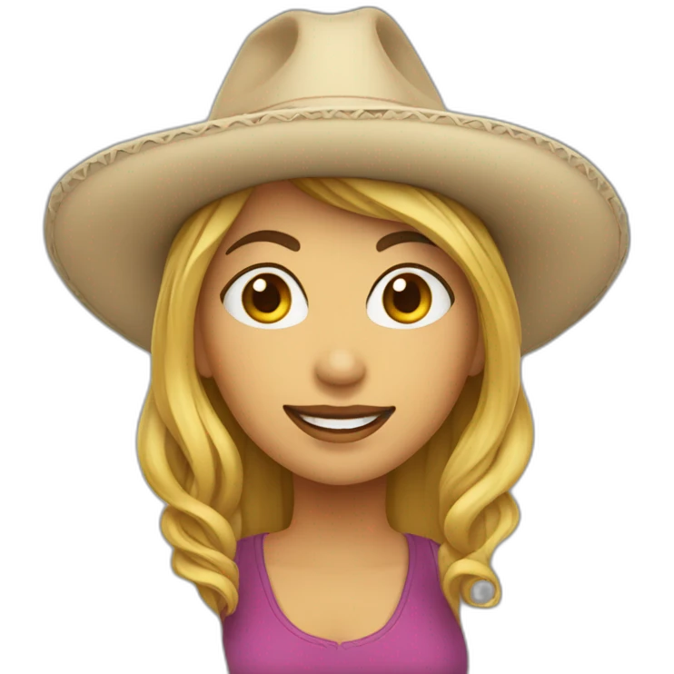 Mujer con sombrero de solapas de tela emoji