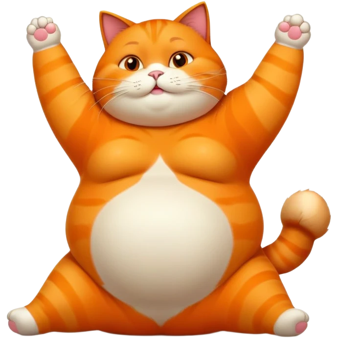 Fat cat stretching with big belly emoji