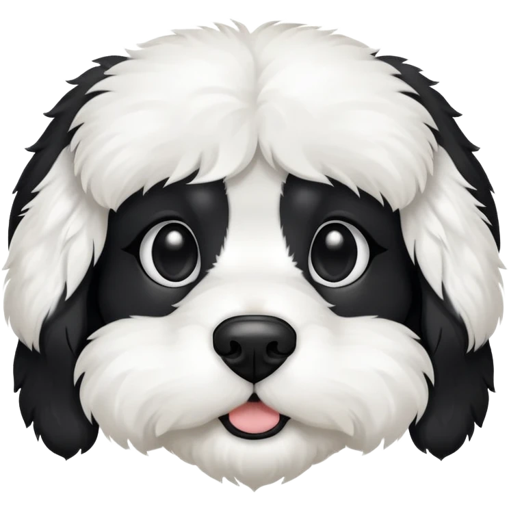 A black and white cavaton (cavalier King Charles spaniel and coton de Tulear) dog with black from his ears to around his eyes and white around his mouth and nose  emoji