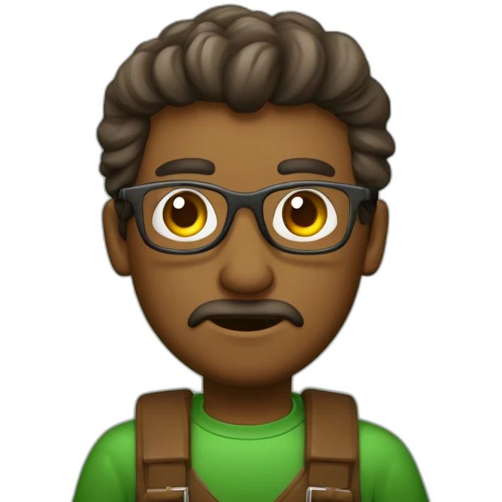 hombre con lentes y un peinado color marrón clásico de lado, apuntando hacia el frente de medio lado mientras guiña un ojo , usando una franela balnca con dordes verdes emoji