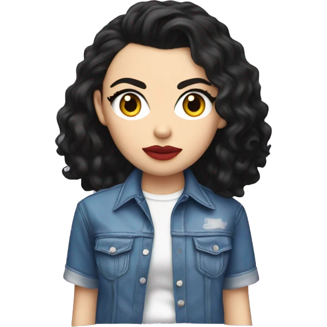 Charli XCX with a shirt that says "Brat" emoji