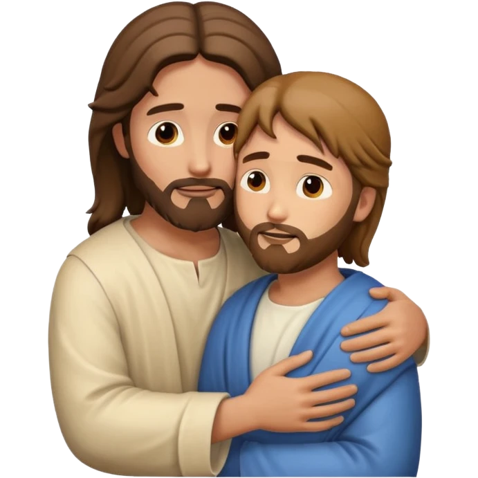 Jesus hugging a person with warm and comforting expression, emoji style emoji