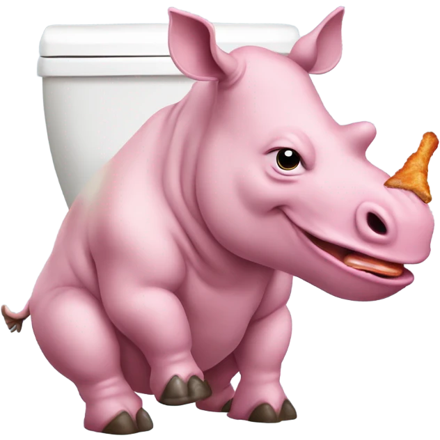 a pink rhino pooping in a toilet and eating a chicken wing  emoji