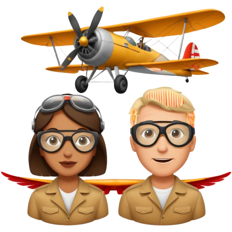White man and brown woman wingwalking on separate planes emoji