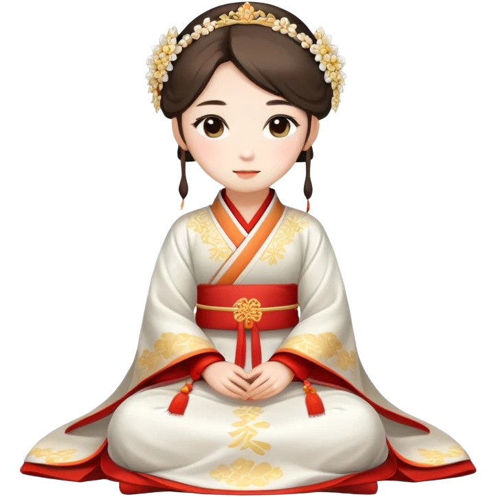 Beautiful girl wearing Hanfu h wedding dress sitting emoji