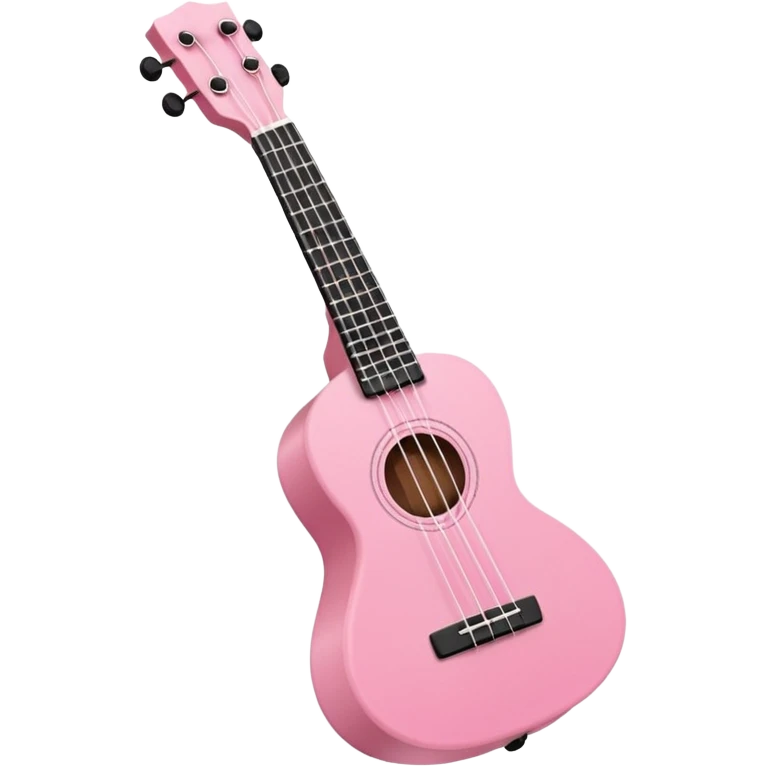 Minimalistic flat vector icon, iOS style, thin black contour on white background. Small pink ukulele with four strings. Clean, modern, no text, no shadows emoji
