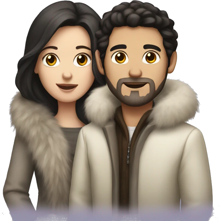 Dark haired White couple in long fur coats emoji