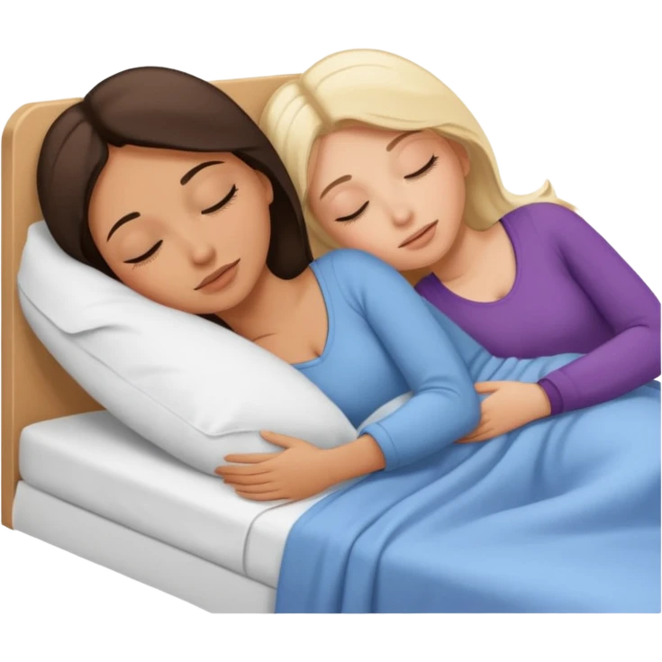 Brunette women sleeping in bed on white blonde woman emoji