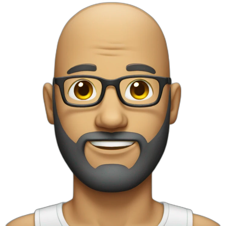 bald head bearded man with glasses and a shiny head emoji