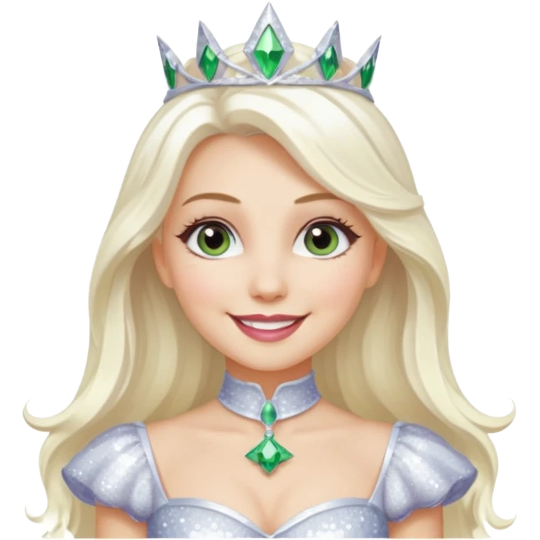 The Good Witch from Oz with long white blonde hair, white sequin outfit emoji