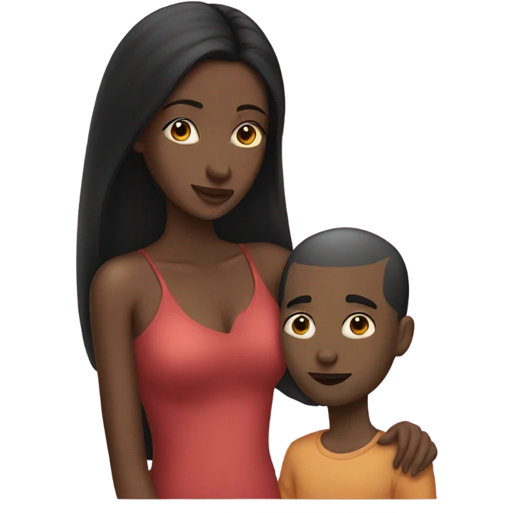 black hair girl and boyfriend with no hair kissing emoji