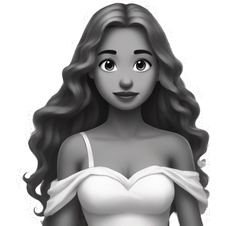 prinvk, 1girl, solo, dress, long hair, bare shoulders, princess, monochrome  emoji