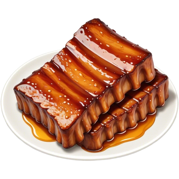Honey Glazed BBQ Ribs Cinematic Realistic Honey Glazed BBQ Ribs Dish Emoji, depicted as a small portion of tender, honey-glazed ribs with a sticky, smoky finish, rendered with rich textures and warm, dynamic lighting. emoji