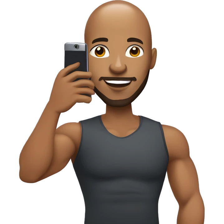  illustration of a muscular bald head light skin complexion African American man with a beard taking a selfie with a smartphone  emoji