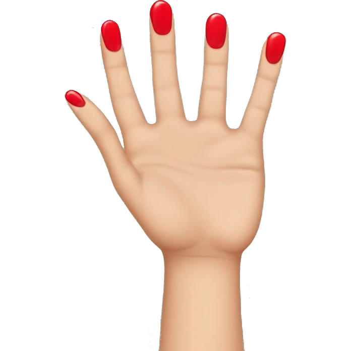 woman hand pointing index finger, red nail varnish. from the top. emoji