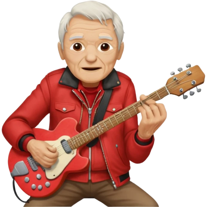 guitar rock player, elderly head, red jacket emoji