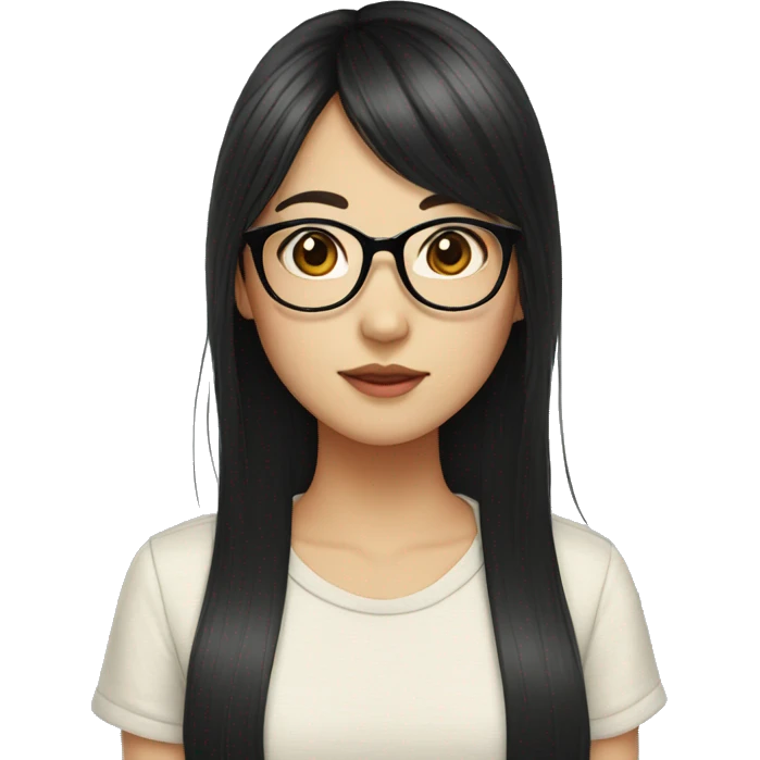 asian girl long black hair with glasses and curtain bangs emoji