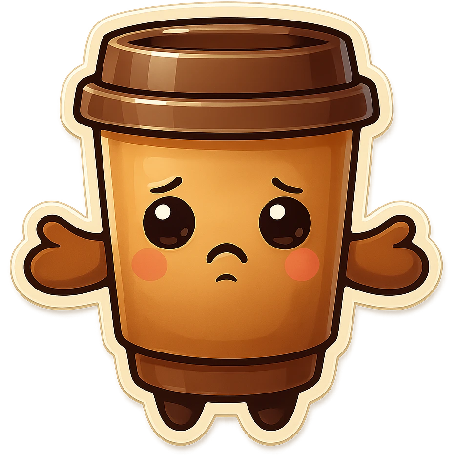 Tall coffee cup, somber, offerring a hug emoji