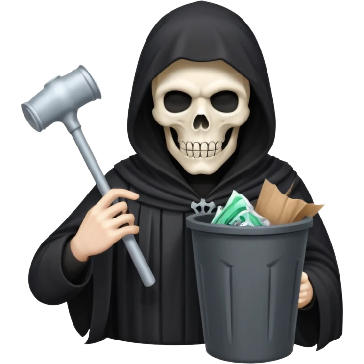 grim reaper holding phone and a trash can with paper emoji