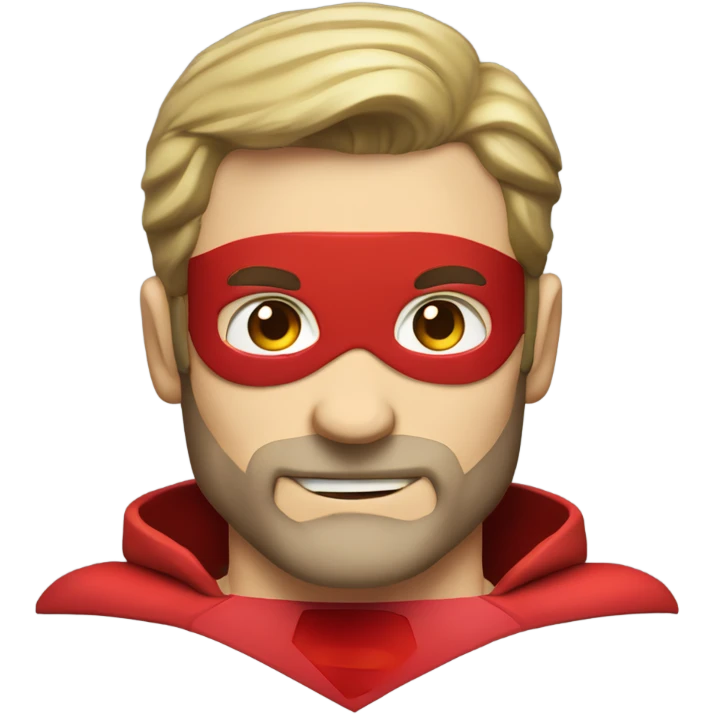 caucasian smiling Superman standing strong with beard and red eyemask emoji