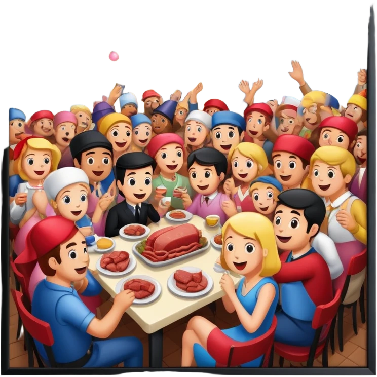 Party at a french SPAM meat cafe LANDSCAPE  emoji