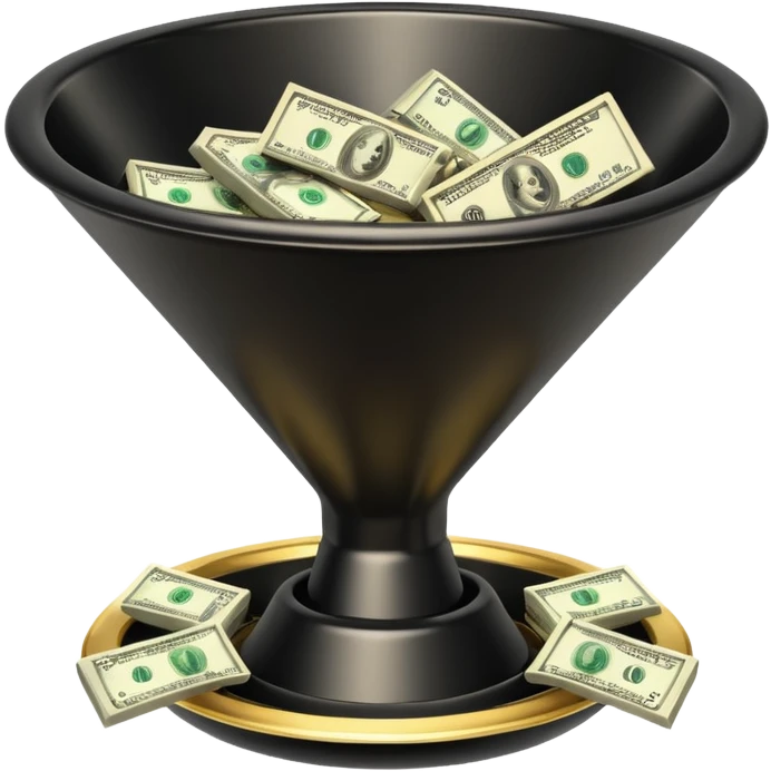 black marketing funnel with dollars at the buttom emoji