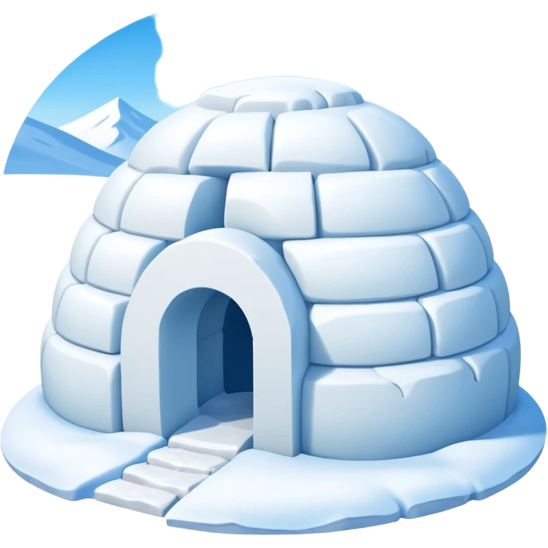 A traditional snow igloo on a vast snowy plain under a clear blue sky. Soft sunlight casts gentle shadows across the snow. The igloo has a small entrance tunnel and compacted snow blocks forming its dome. Realistic Arctic environment, calm winter feeling. Negative: Background transparent. emoji