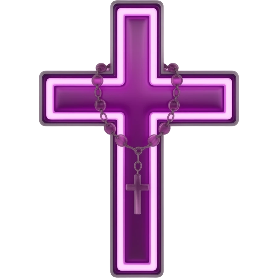 cruz sagrada magenta vidro neon com rosário magenta vidro neon emoji