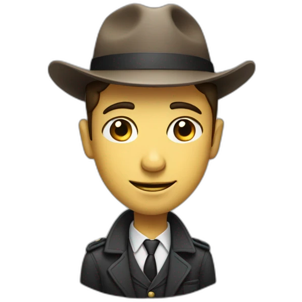 the standard gender neutral detective emoji, but with a smirking face, eyebrows raised, eyes looking sideways, and a half smile emoji