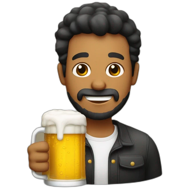 Hombre con pelo negro sosteniendo una jarra de cerveza emoji