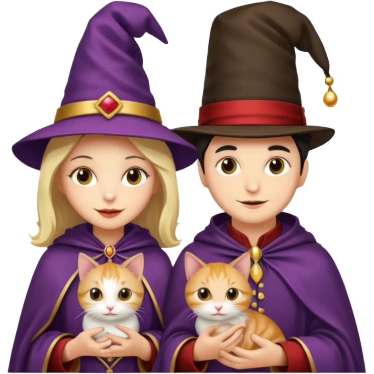 magician couple and their pet cat emoji